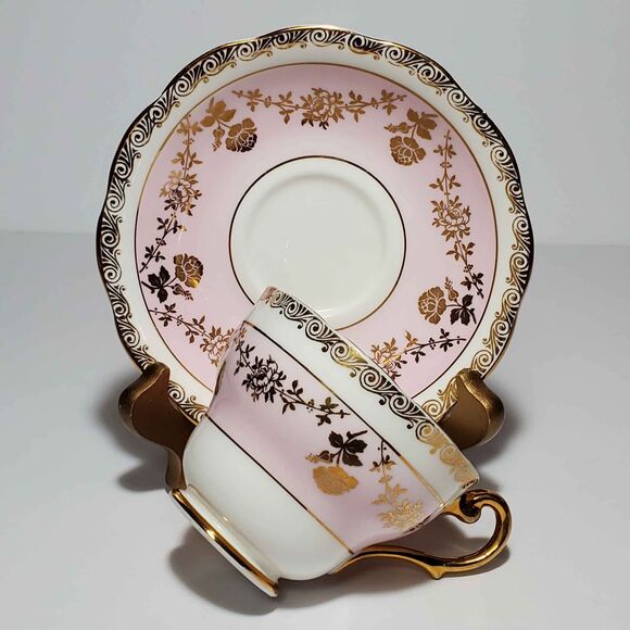 Royal Standard Teacup and Saucer Pink Gold Flowers Vintage - Picture 9 of 9